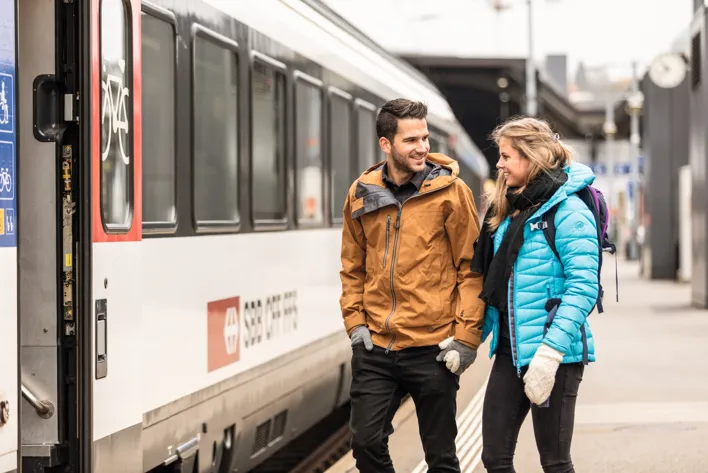 Couple in Switzerland Zurich at train station